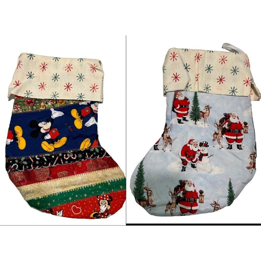 Handmade Quilted Santa Minnie Mickey Mouse Christmas Stocking